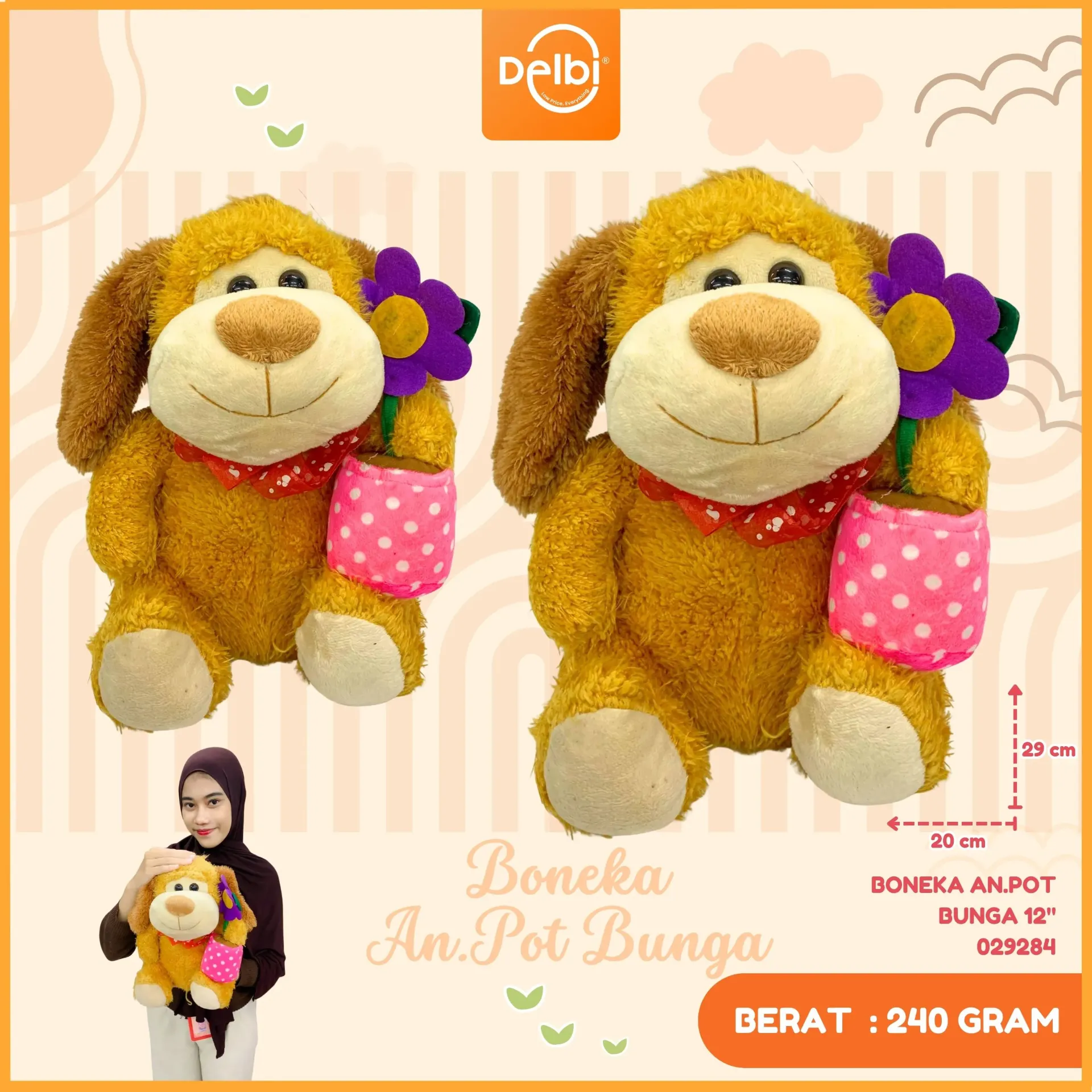 BONEKA AN.POT BUNGA 12"