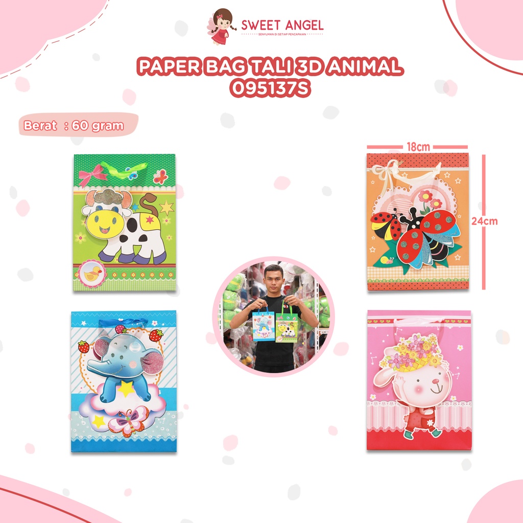 PAPER BAG TALI 24X18 3D ANIMAL