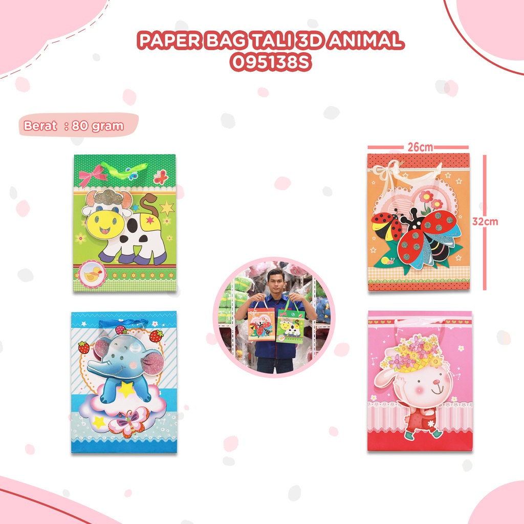 PAPER BAG TALI 26X32 3D ANIMAL