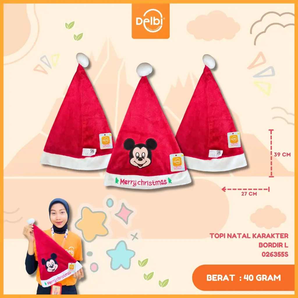 [026355S] TOPI NATAL KARAKTER BORDIR L