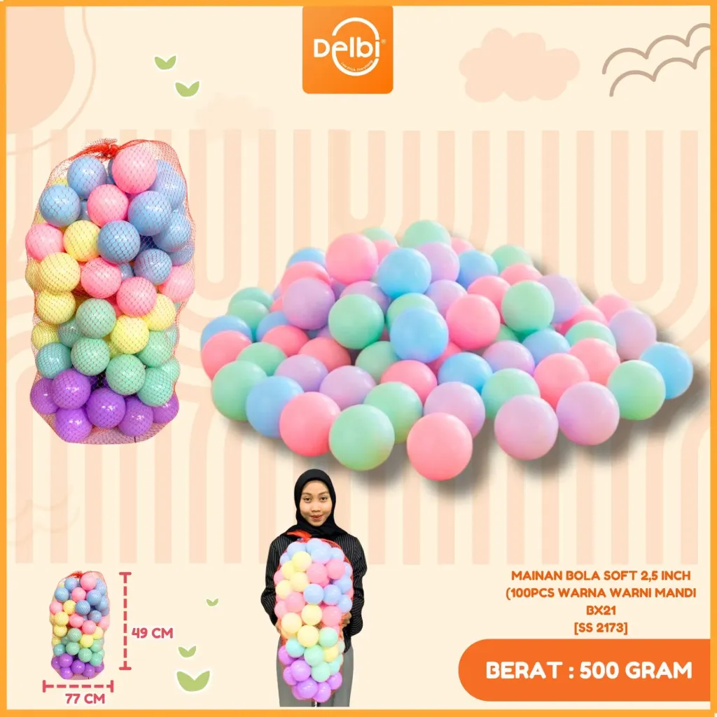 [SS 2173] MAINAN BOLA SOFT 2,5 INCH (100pcs WARNA WARNI MANDI BX21