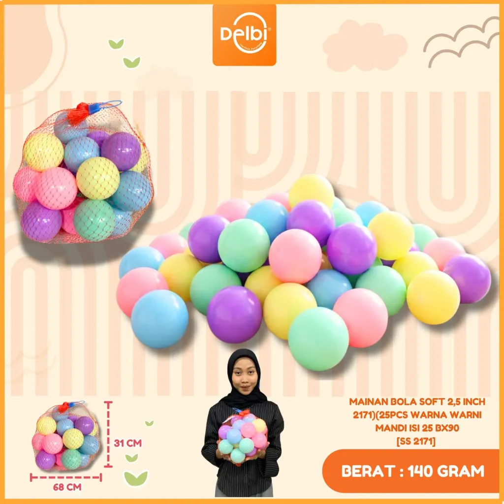 MAINAN BOLA SOFT 2,5 INCH 2171)(25pcs WARNA WARNI MANDI ISI 25 BX90