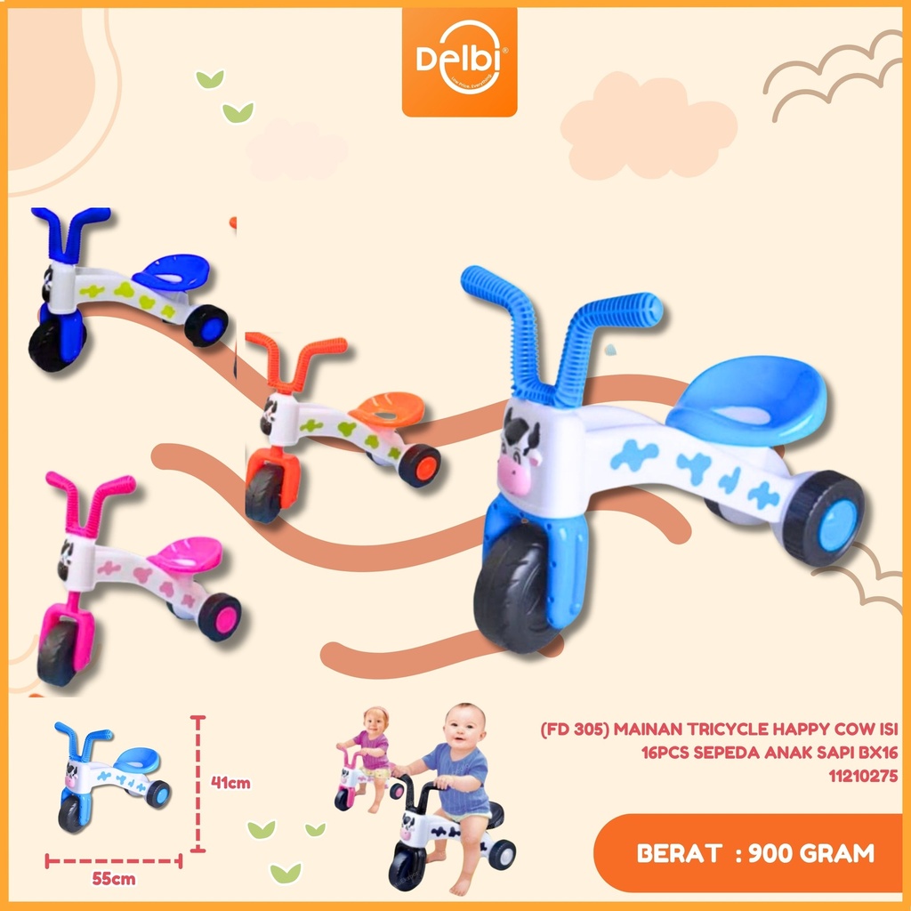 MAINAN TRICYCLE HAPPY COW ISI 16PCS SEPEDA ANAK SAPI BX16