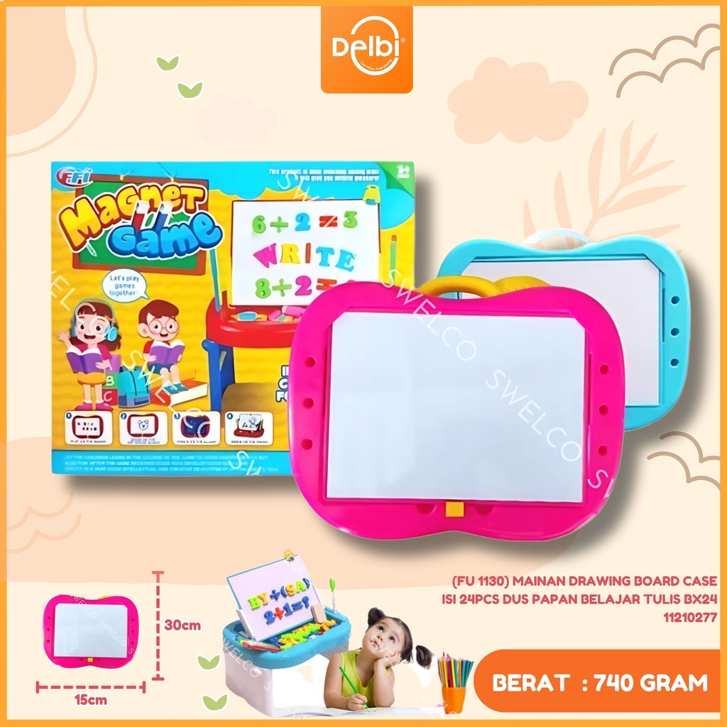 MAINAN DRAWING BOARD CASE ISI 24PCS DUS PAPAN BELAJAR TULIS BX24