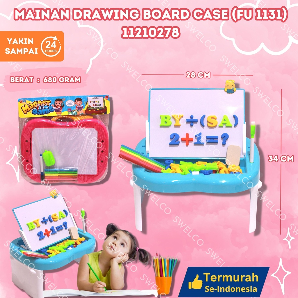 [FU 1131] MAINAN DRAWING BOARD CASE ISI 24PCS BELAJAR OPP PAPAN TULIS BX24