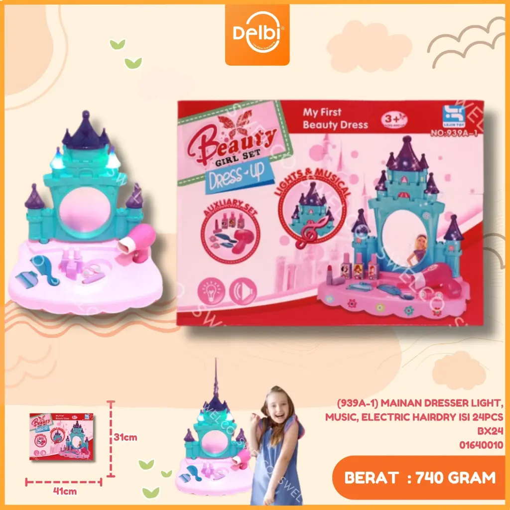 [01640010] (939A-1) MAINAN DRESSER LIGHT, MUSIC, ELECTRIC HAIRDRY ISI 24PCS BX24