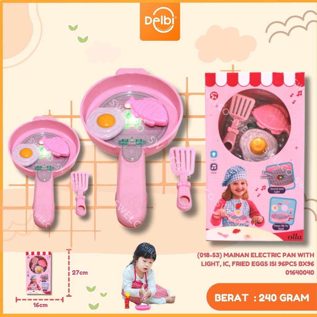 (018-53) MAINAN ELECTRIC PAN WITH LIGHT, IC, FRIED EGGS ISI 96PCS BX96