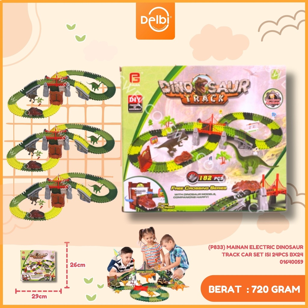 (P833) MAINAN ELECTRIC DINOSAUR TRACK CAR SET ISI 24PCS BX24