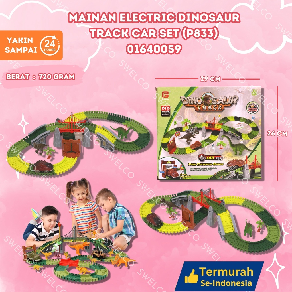 (P833) MAINAN ELECTRIC DINOSAUR TRACK CAR SET ISI 24PCS BX24