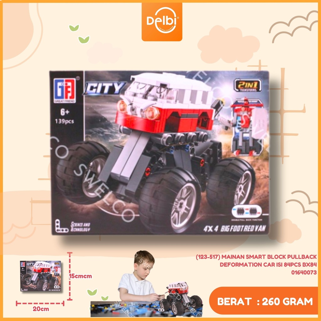 (123-517) MAINAN SMART BLOCK PULLBACK DEFORMATION CAR ISI 84PCS BX84