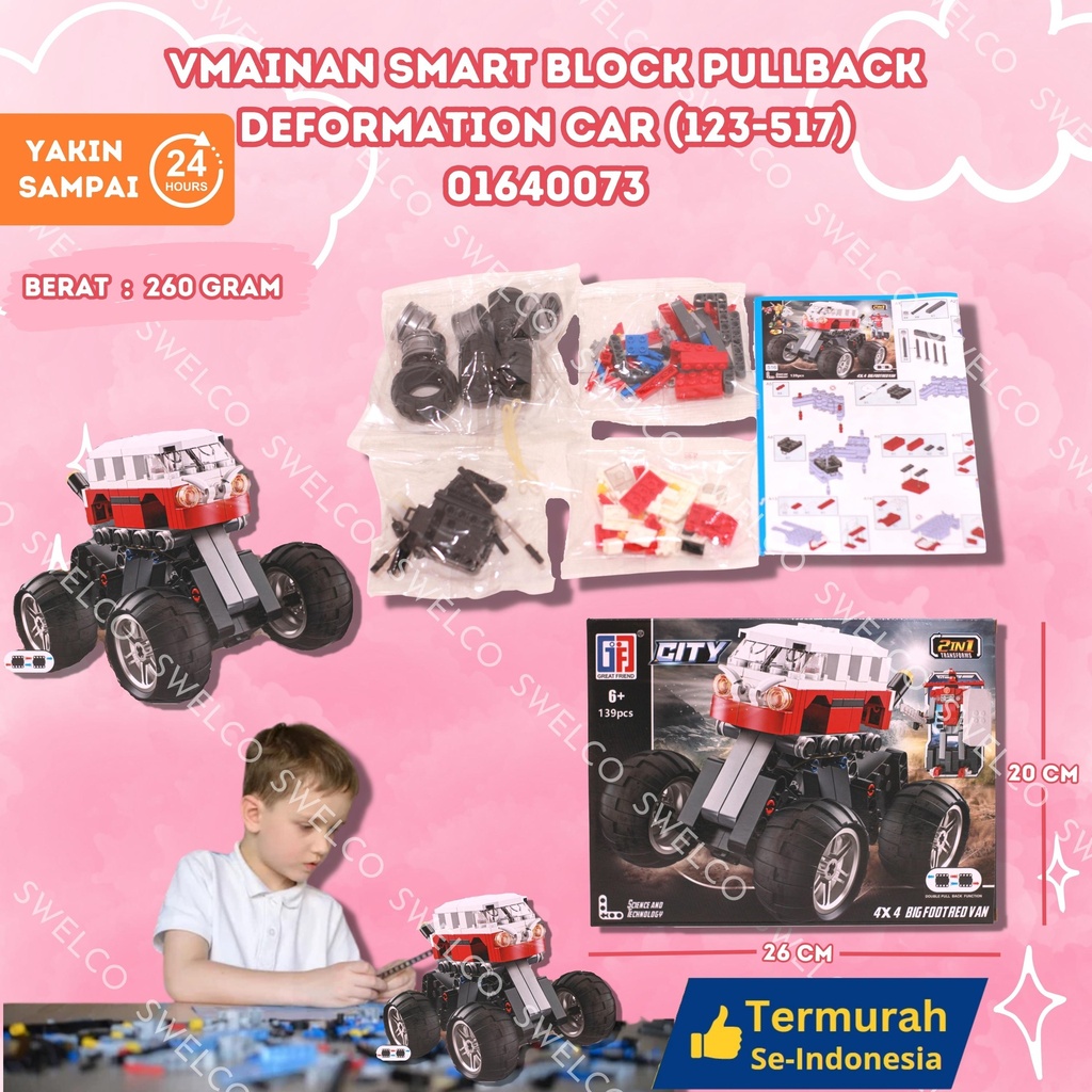 (123-517) MAINAN SMART BLOCK PULLBACK DEFORMATION CAR ISI 84PCS BX84