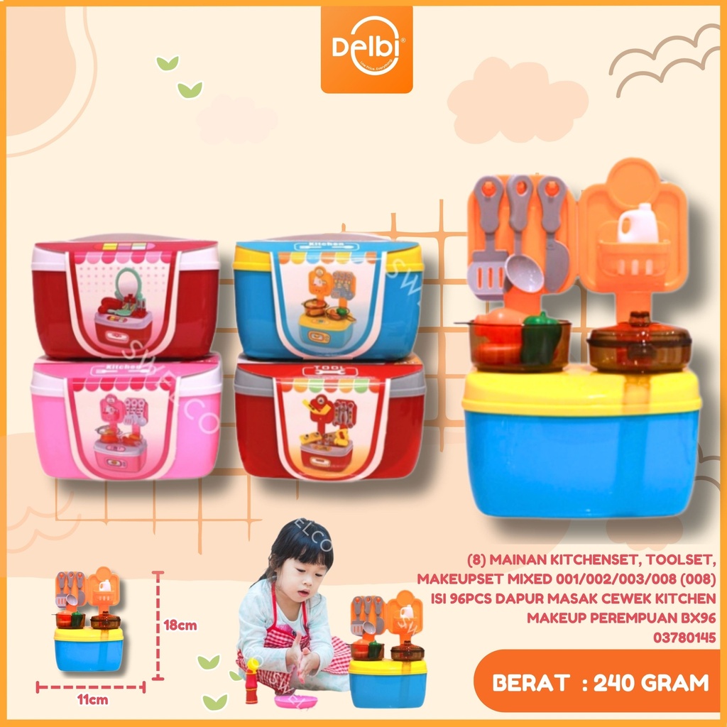 [03780145] (8) MAINAN KITCHENSET, TOOLSET, MAKEUPSET MIXED 001/002/003/008 (008) ISI 96PCS DAPUR MASAK CEWEK KITCHEN MAKEUP PEREMPUAN BX96