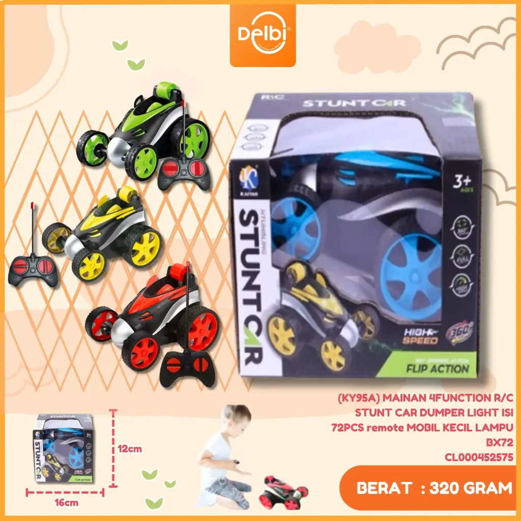 (KY95A) MAINAN 4FUNCTION R/C STUNT CAR DUMPER LIGHT ISI 72PCS remote MOBIL KECIL LAMPU BX72