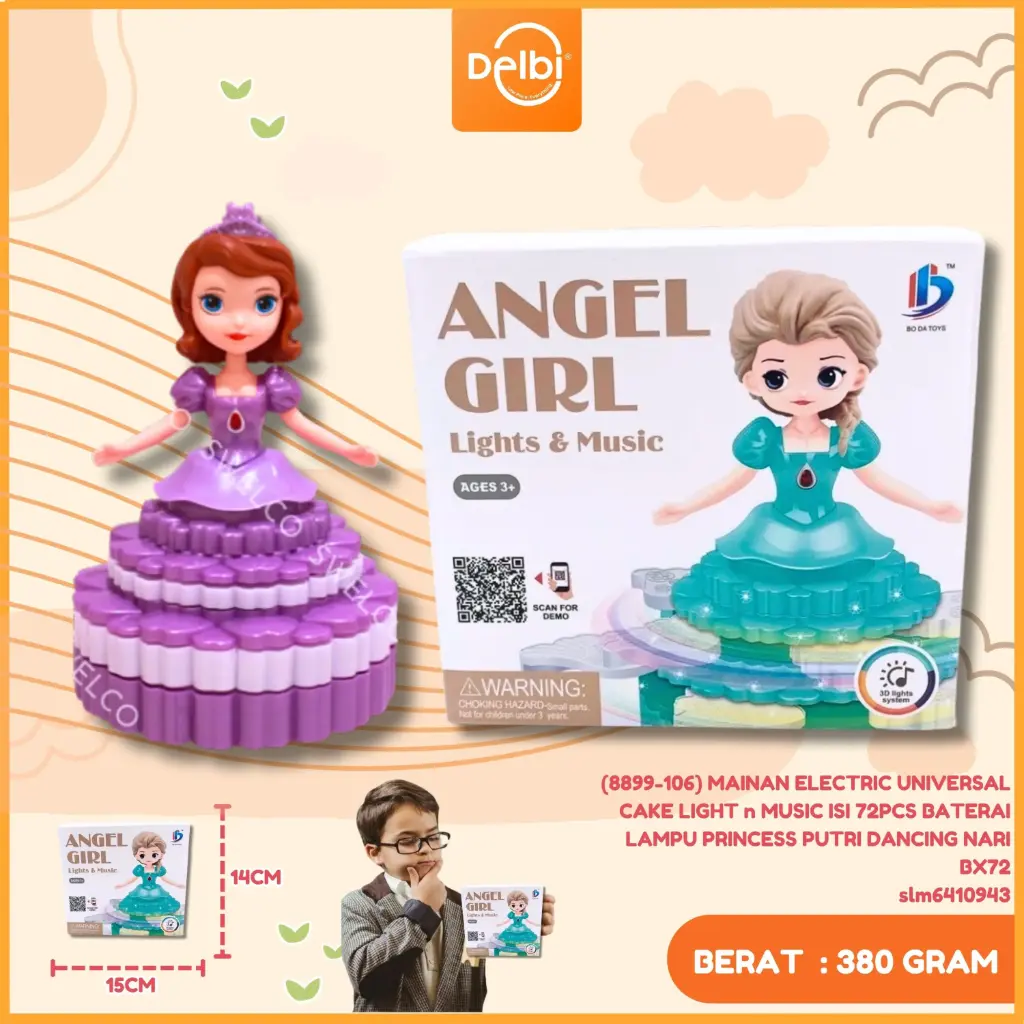 (8899-106) MAINAN ELECTRIC UNIVERSAL CAKE LIGHT n MUSIC ISI 72PCS BATERAI LAMPU PRINCESS PUTRI DANCING NARI BX72