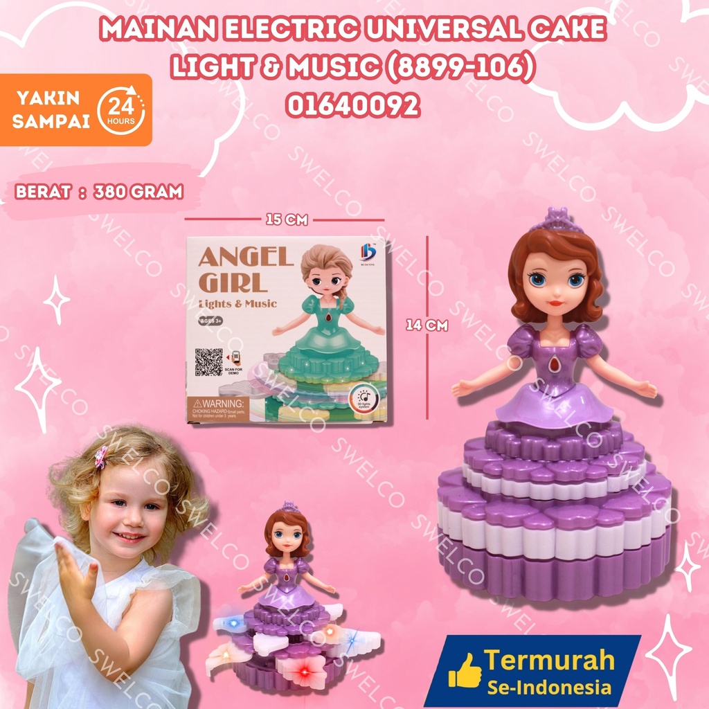 (8899-106) MAINAN ELECTRIC UNIVERSAL CAKE LIGHT n MUSIC ISI 72PCS BATERAI LAMPU PRINCESS PUTRI DANCING NARI BX72