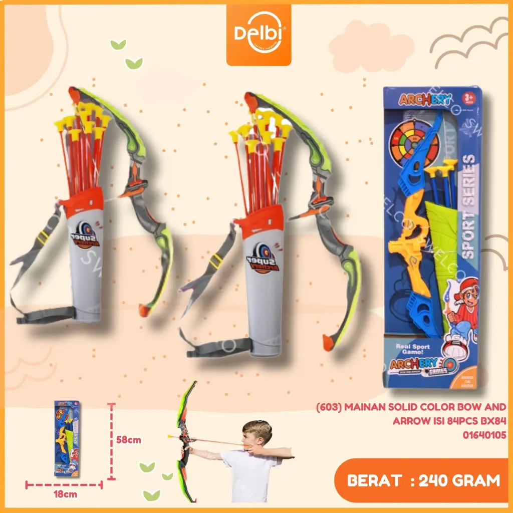 (603) MAINAN SOLID COLOR BOW AND ARROW ISI 84PCS BX84
