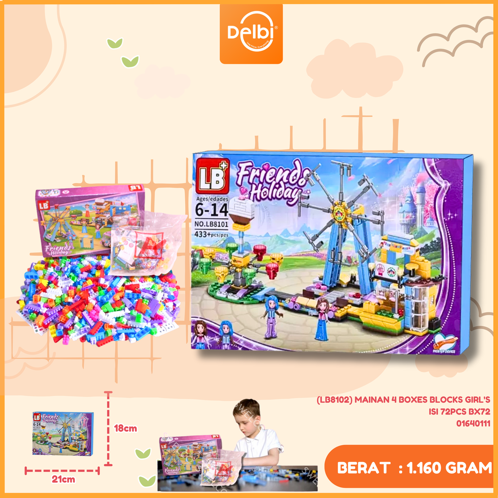 [01640111] (LB8102) MAINAN 4 BOXES BLOCKS GIRL'S ISI 72PCS BX72