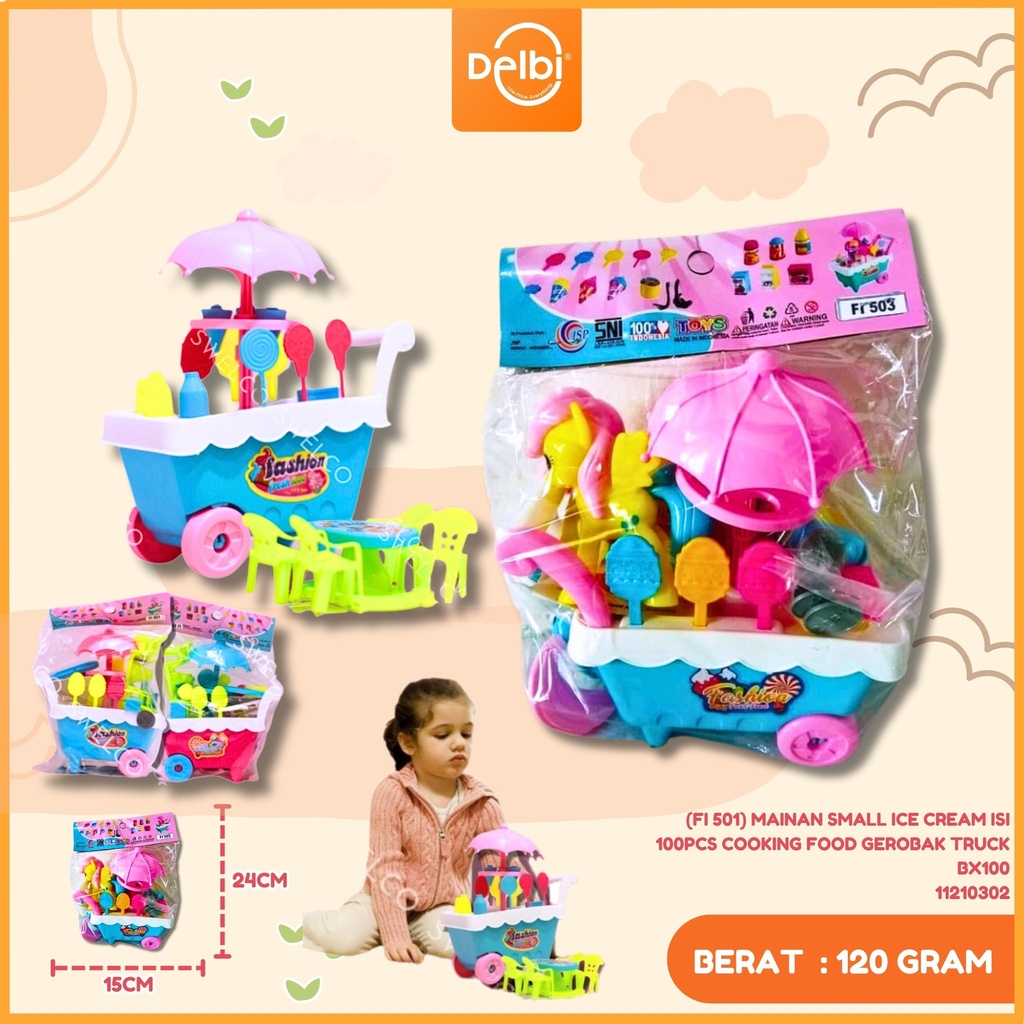 (FI 501) MAINAN SMALL ICE CREAM ISI 100PCS COOKING FOOD GEROBAK TRUCK BX100