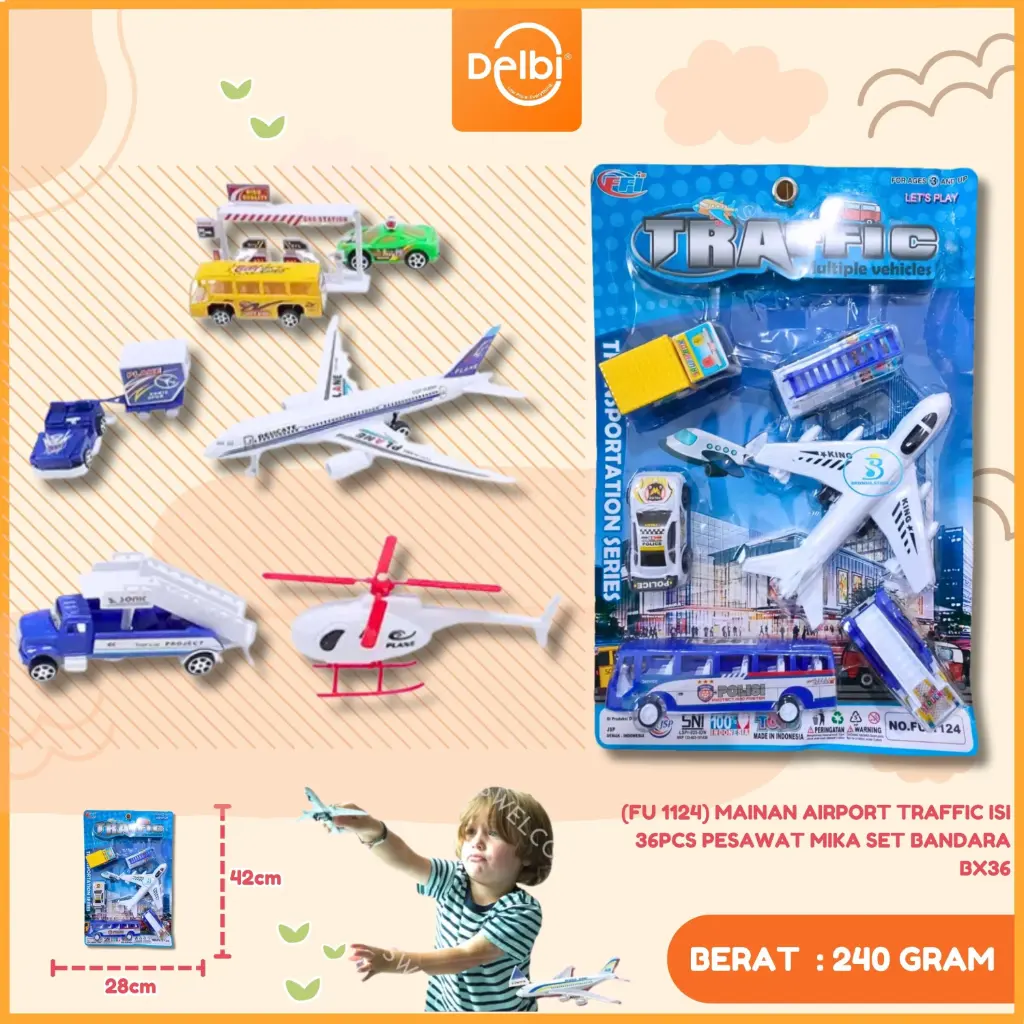 (FU 1124) MAINAN AIRPORT TRAFFIC ISI 36PCS PESAWAT MIKA SET BANDARA BX36