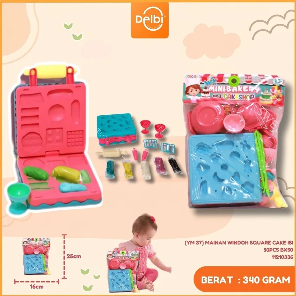[YM 37] MAINAN EDUKASI WINDOH SQUARE CAKE CLAY KUE PLASTIK PP BX50