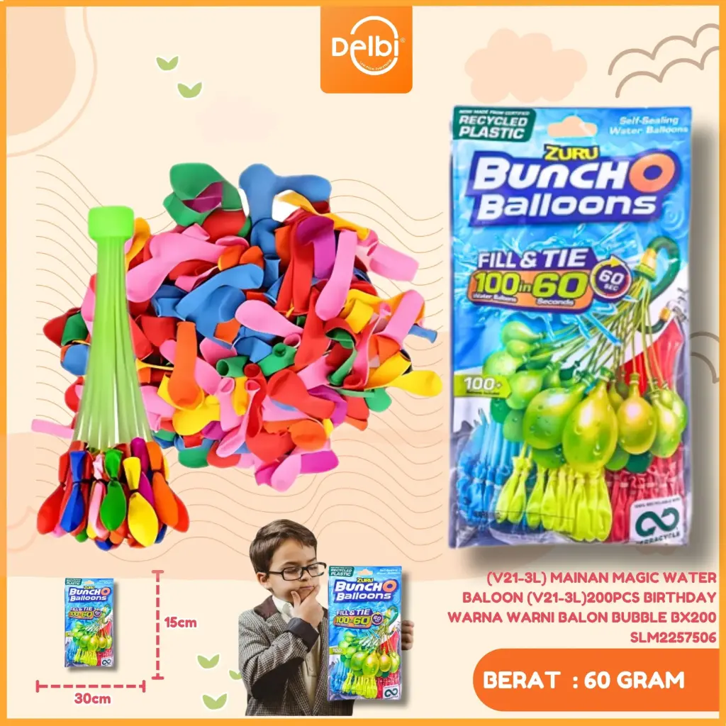 (V21-3L) MAINAN MAGIC WATER BALOON (V21-3L)200PCS BIRTHDAY WARNA WARNI BALON BUBBLE BX200