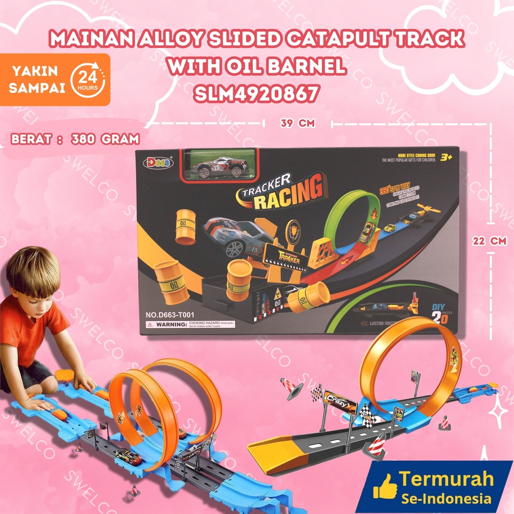 (D663-T001) MAINAN ALLOY SLIDED CATAPULT TRACK WITH OIL BARNEL (D663-T001)48PCS ARENA MOBIL CAR BX48