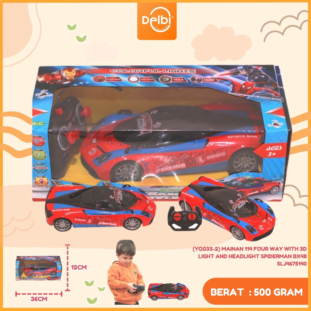 (YQ033-2) MAINAN 114 FOUR WAY WITH 3D LIGHT AND HEADLIGHT SPIDERMAN BX48