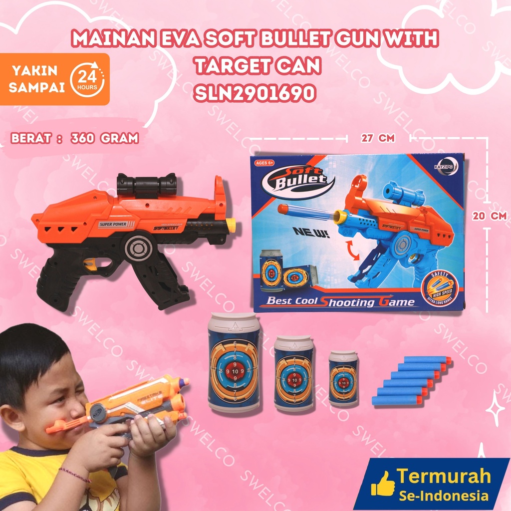 (CX626-2) MAINAN EVA SOFT BULLET GUN WITH TARGET CAN 72PCS BX72