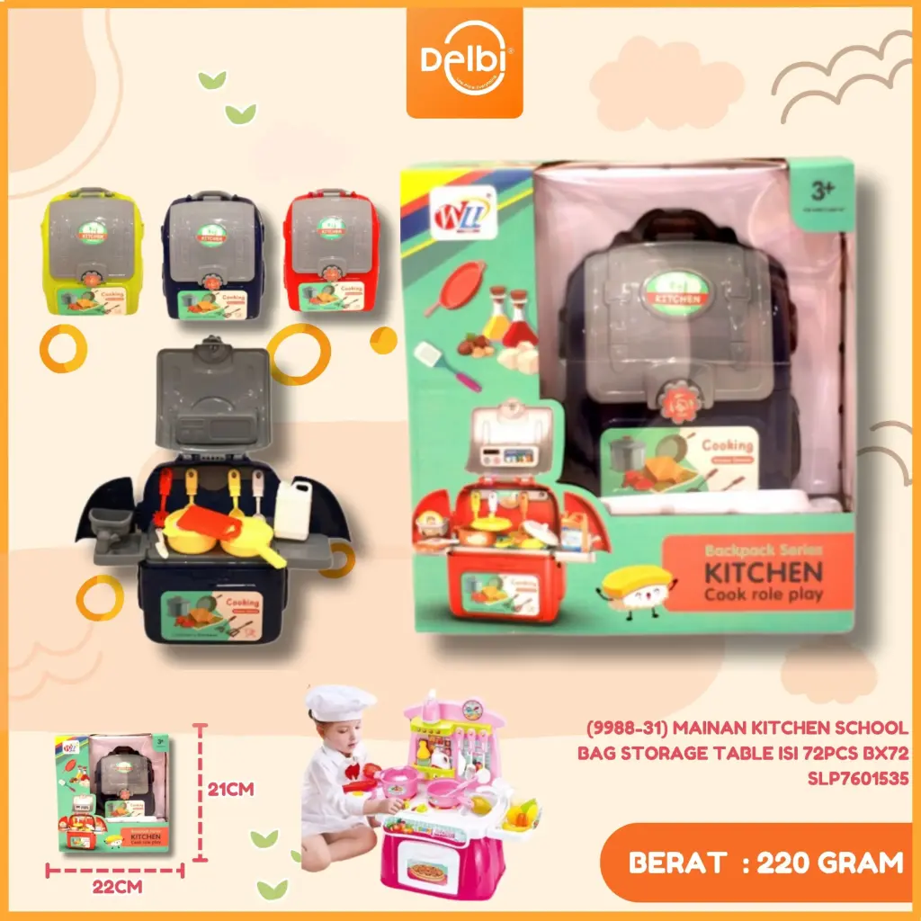 (9988-31) MAINAN KITCHEN SCHOOL BAG STORAGE TABLE ISI 72PCS BX72