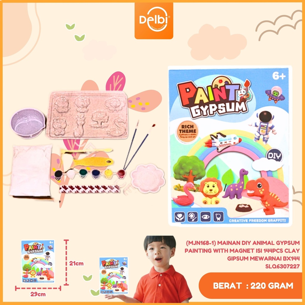 (MJN168-1) MAINAN DIY ANIMAL GYPSUM PAINTING WITH MAGNET ISI 144PCS CLAY GIPSUM MEWARNAI BX144