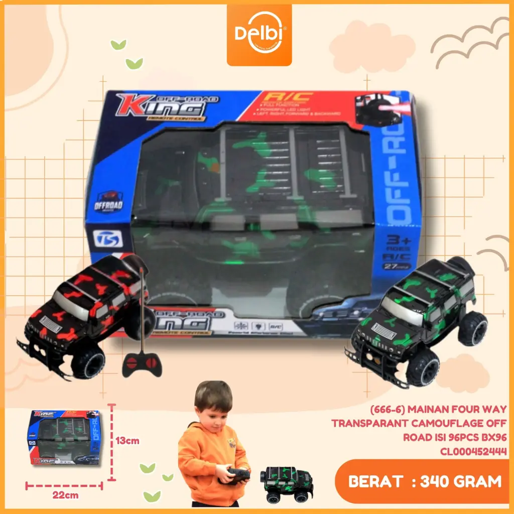 [CL000452444] (666-6) MAINAN FOUR WAY TRANSPARANT CAMOUFLAGE OFF ROAD ISI 96PCS BX96