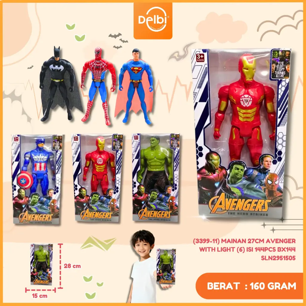 [SLN2951505] (3399-11) MAINAN 27CM AVENGER WITH LIGHT (6) ISI 144PCS BX144