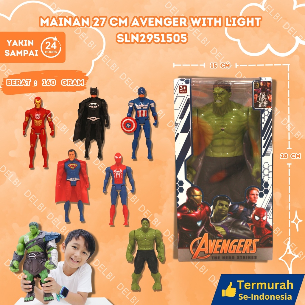 (3399-11) MAINAN 27CM AVENGER WITH LIGHT (6) ISI 144PCS BX144