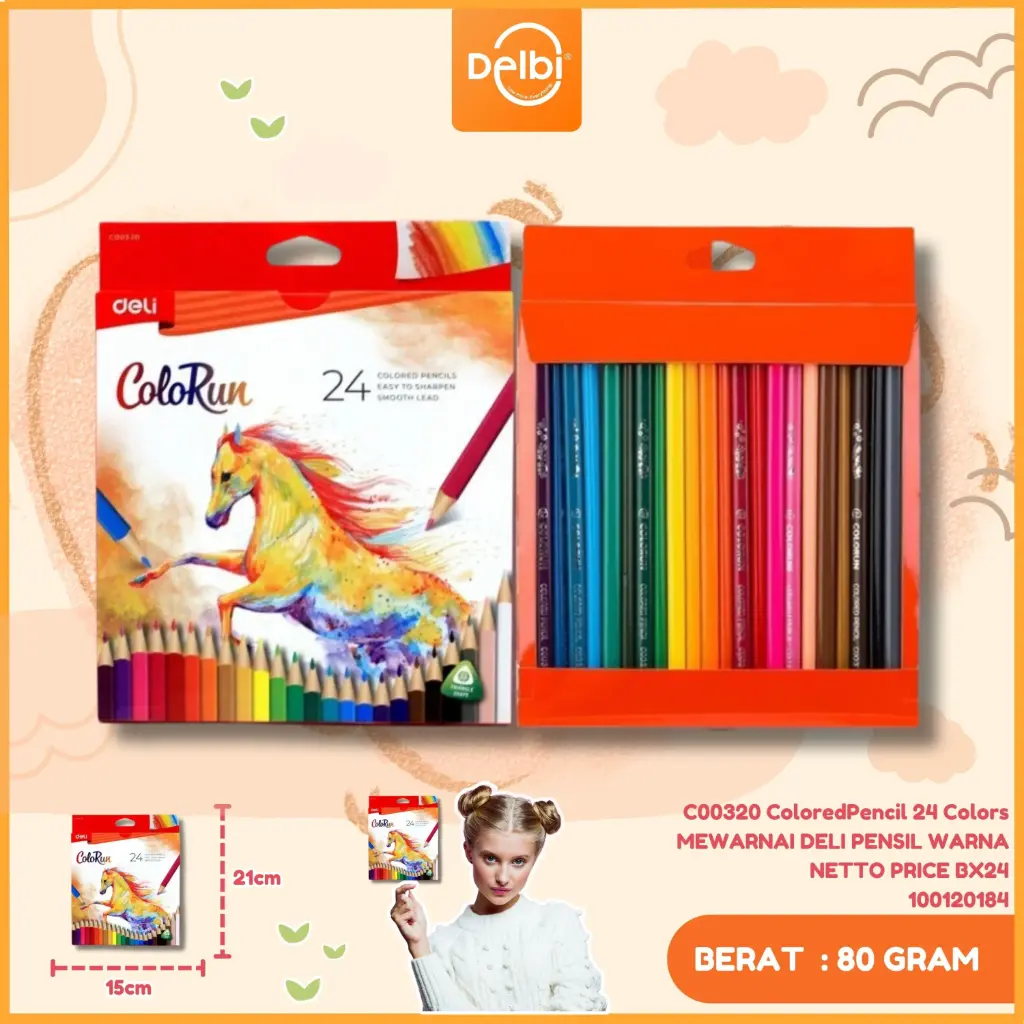 C00320 ColoredPencil 24 Colors MEWARNAI DELI PENSIL WARNA NETTO PRICE BX24