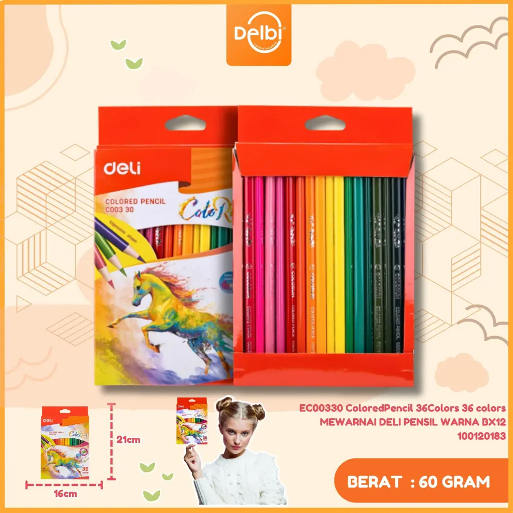 [100120183] EC00330 ColoredPencil 36Colors 36 colors MEWARNAI DELI PENSIL WARNA BX12