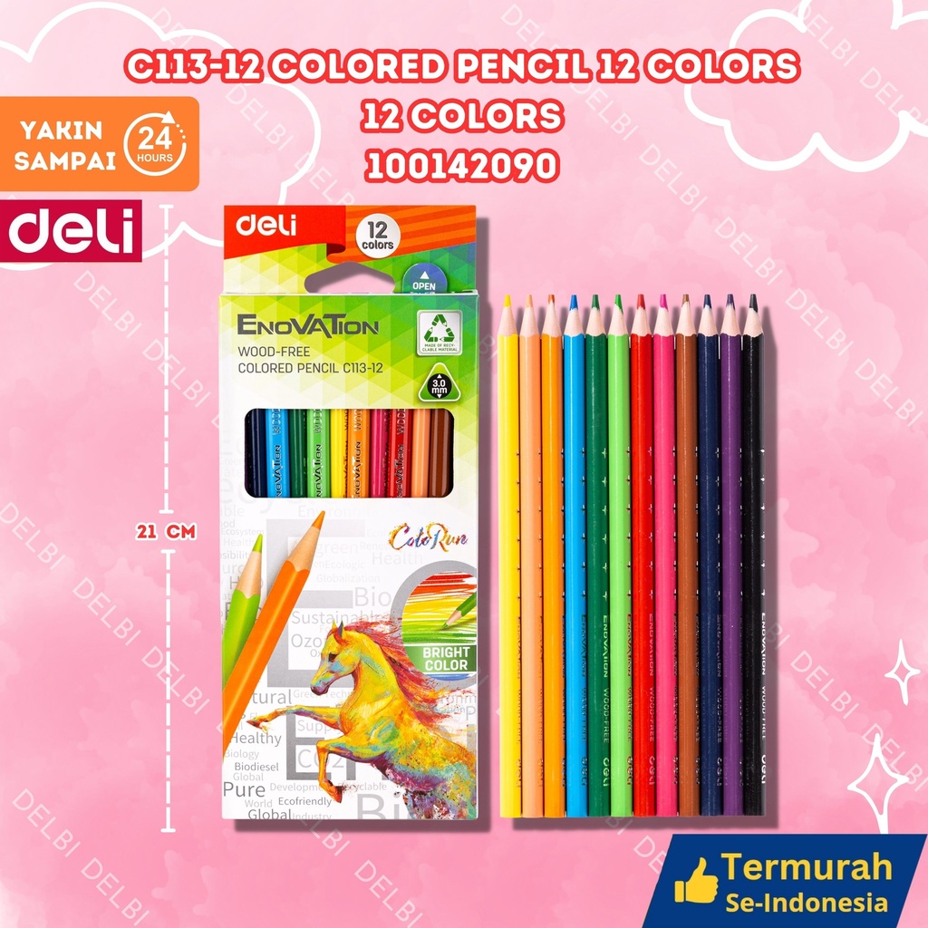 EC113-12 Colored Pencil 12 Colors MEWARNAI PENSIL WARNA DELI CAT KAYU BX24 BX144