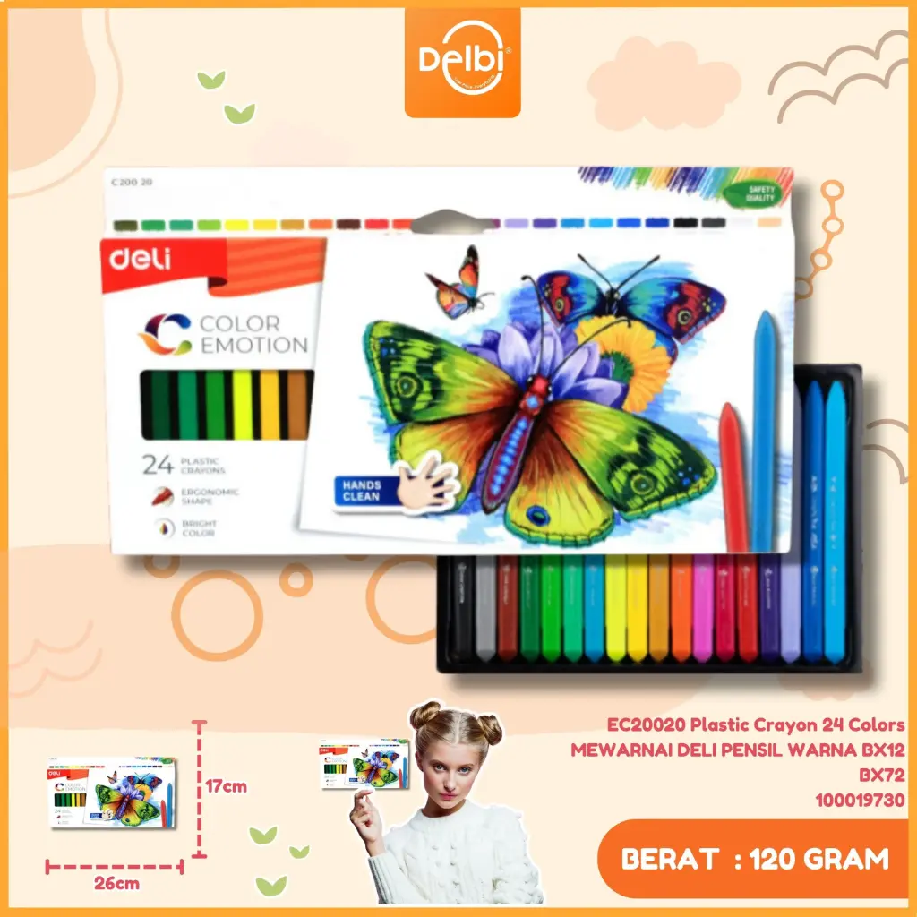 [100019730] EC20020 Plastic Crayon 24 Colors MEWARNAI DELI PENSIL WARNA BX12 BX72