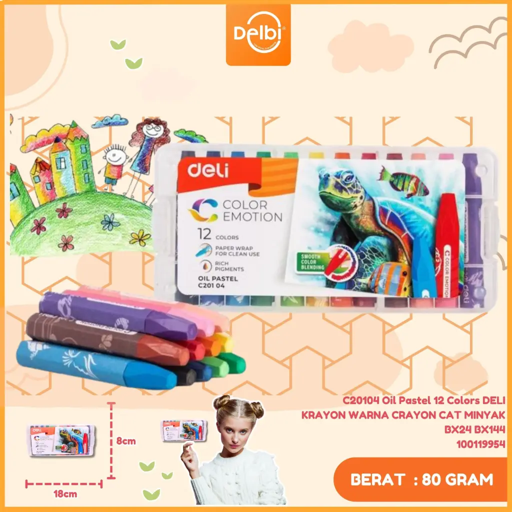 C20104 Oil Pastel 12 Colors DELI KRAYON WARNA CRAYON CAT MINYAK BX24 BX144