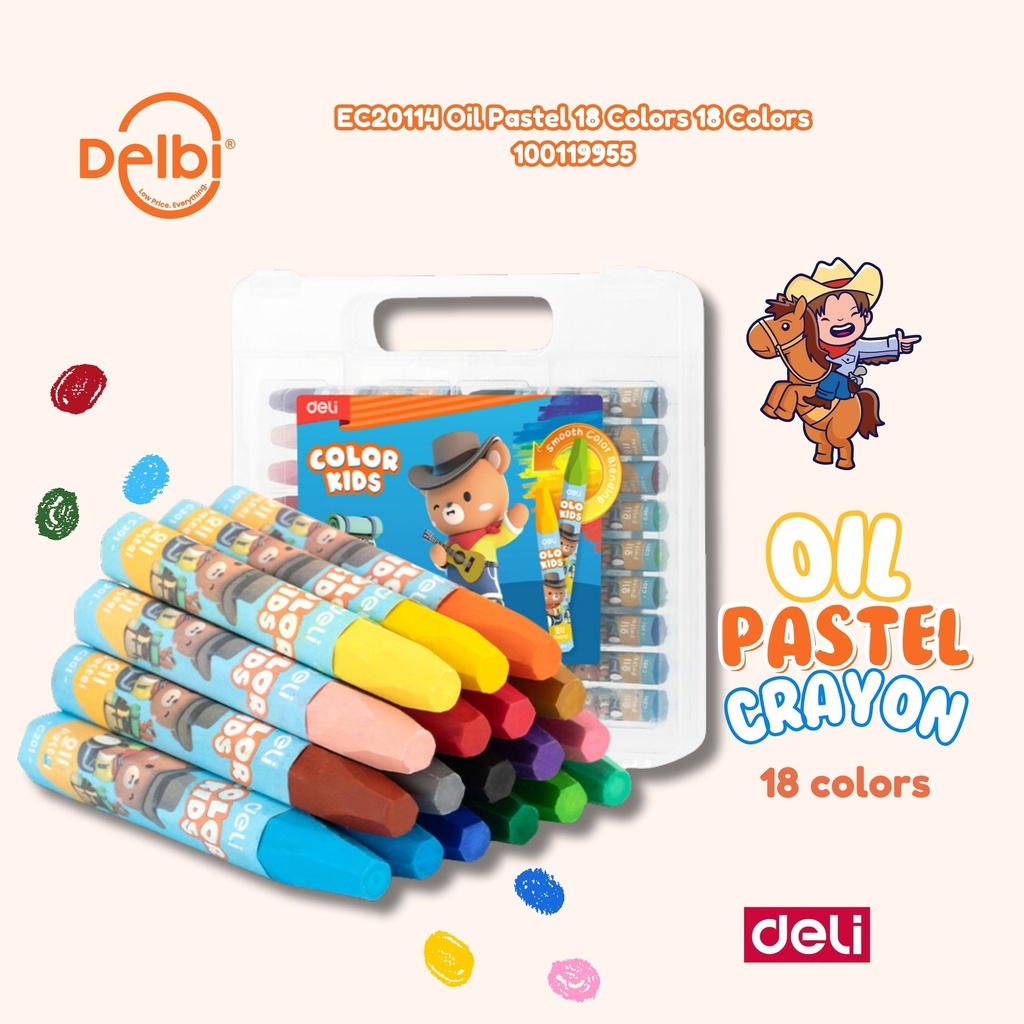 EC20114 Oil Pastel 18 Colors DELI KRAYON WARNA CRAYON MINYAK BX12 BX96