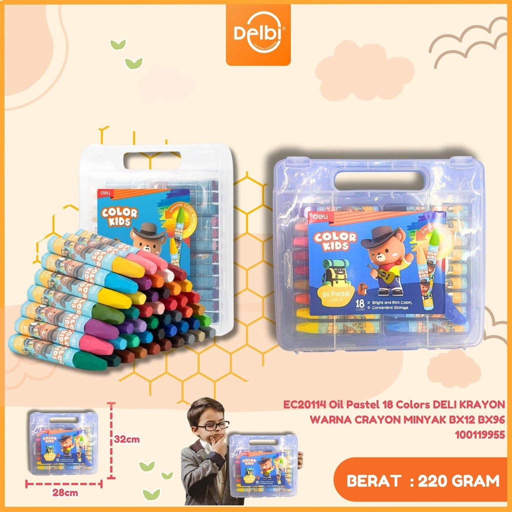 EC20114 Oil Pastel 18 Colors DELI KRAYON WARNA CRAYON MINYAK BX12 BX96