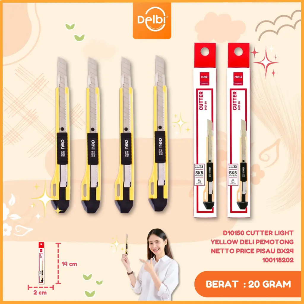[100118202] D10150 Cutter LIGHT YELLOW DELI PEMOTONG NETTO PRICE PISAU BX24