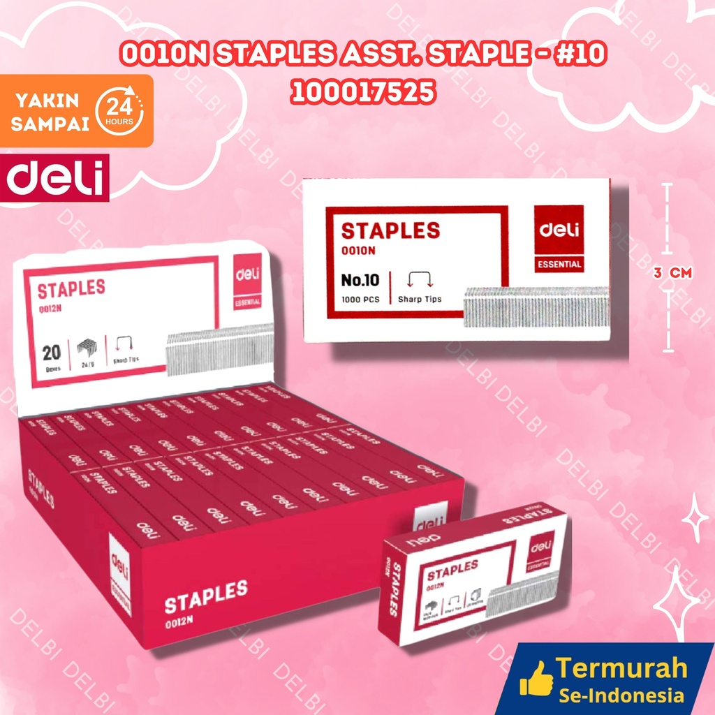0010N Staples ASST. Staple 10 DELI PENJEPIT KERTAS STAPLESS HEKTER STAPLER REFIL BX20 BX800