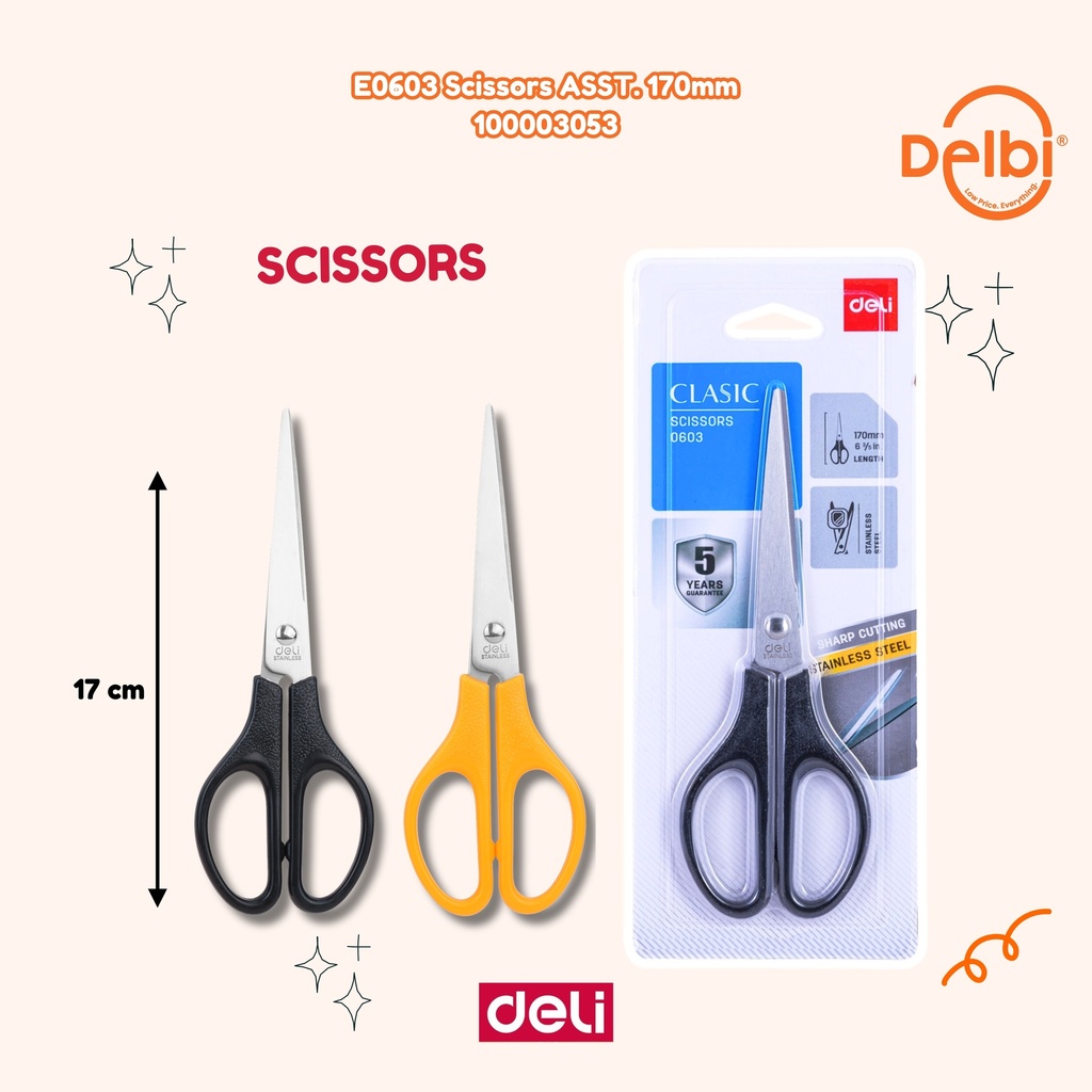 DELI E0603 Scissors ASST. 170mm GUNTING BX12
