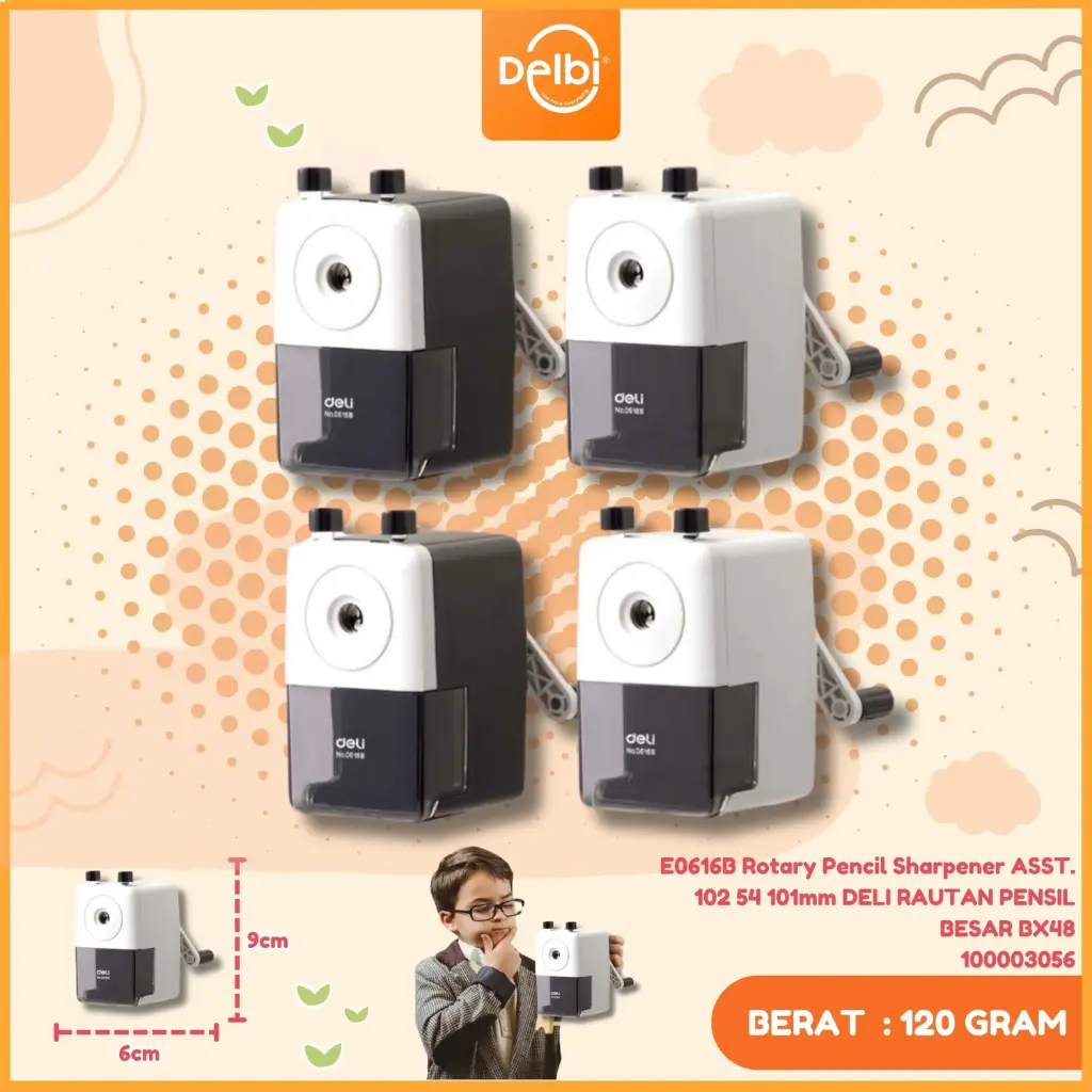 E0616B Rotary Pencil Sharpener ASST. 102 54 101mm DELI RAUTAN PENSIL BESAR BX48