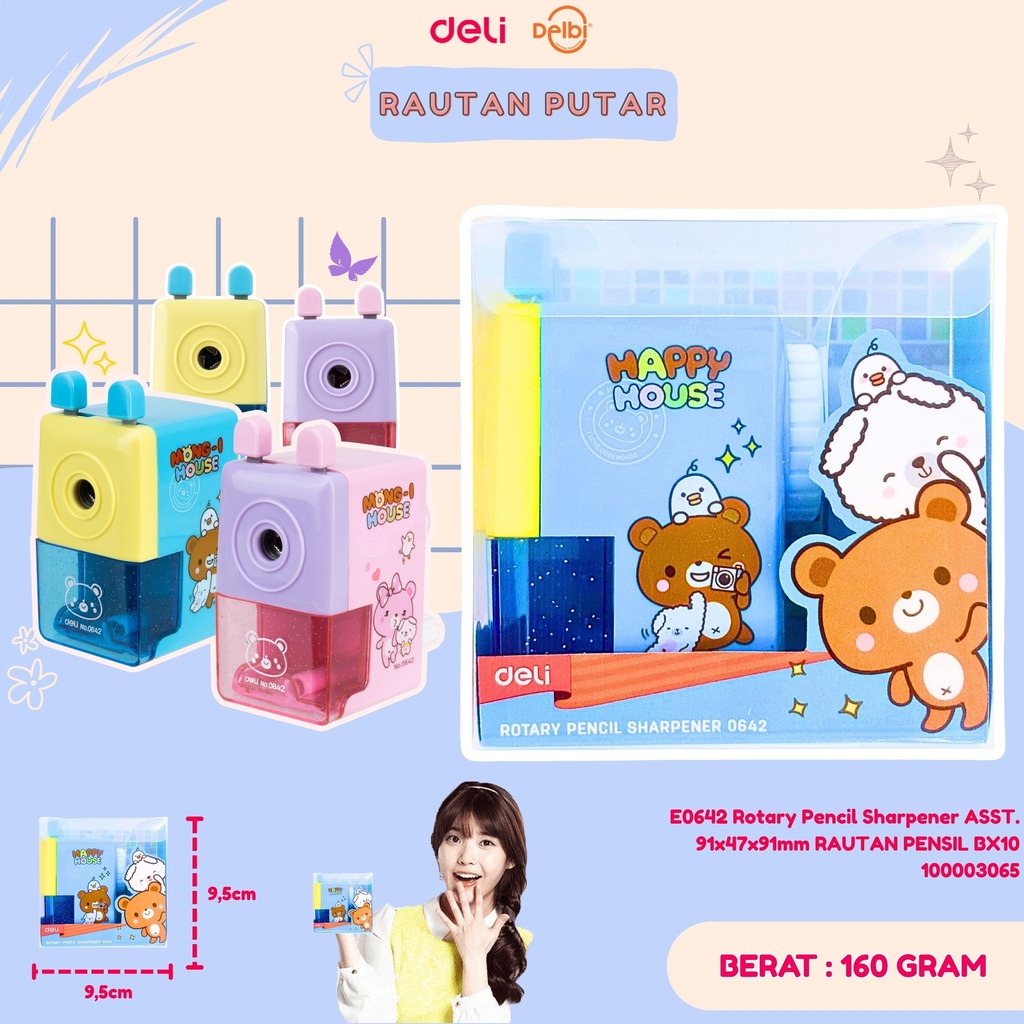 [100003065] E0642 Rotary Pencil Sharpener ASST. 91x47x91mm RAUTAN PENSIL BX10