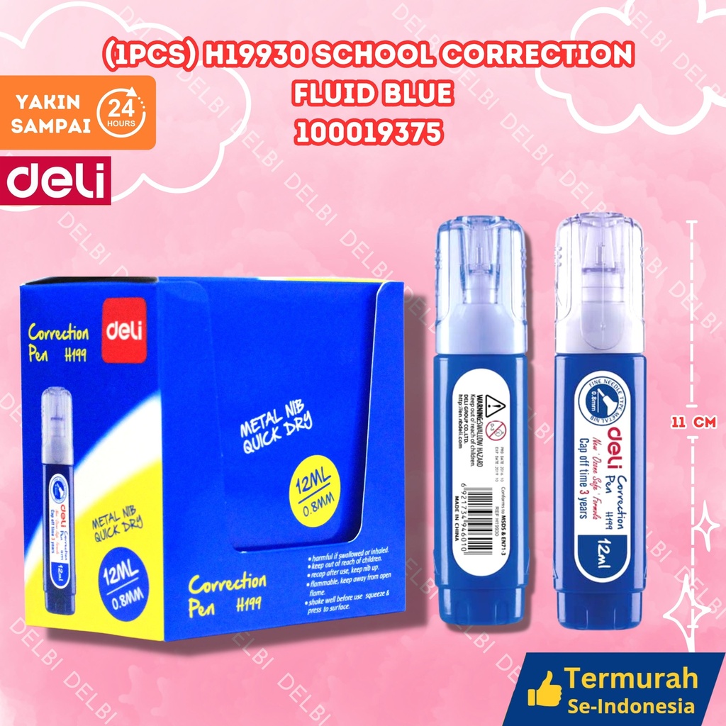 (1PCS) H19930 School Correction Fluid BLUE DELI TIPEX PANJANG PEN CAIR BX12
