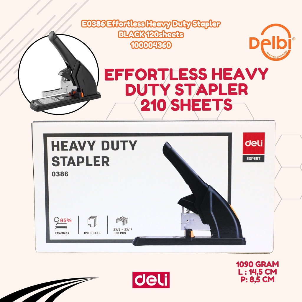 DELI E0386 Effortless Heavy Duty Stapler BLACK 120sheets HEKTER BX6