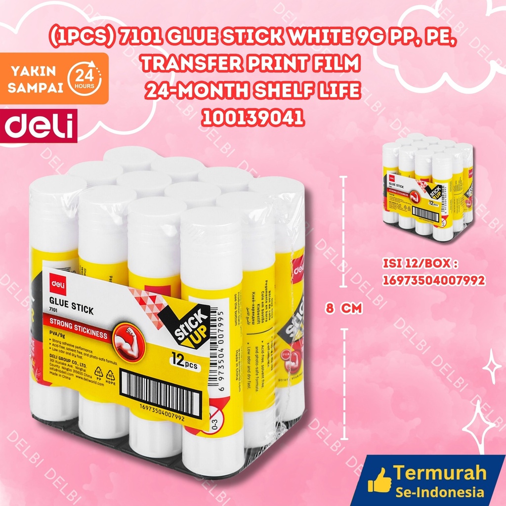 (1PCS) 7101 Glue Stick White 9g PP, PE, Transfer print film 24-month shelf life DELI LEM KERTAS UP BX384 BX12