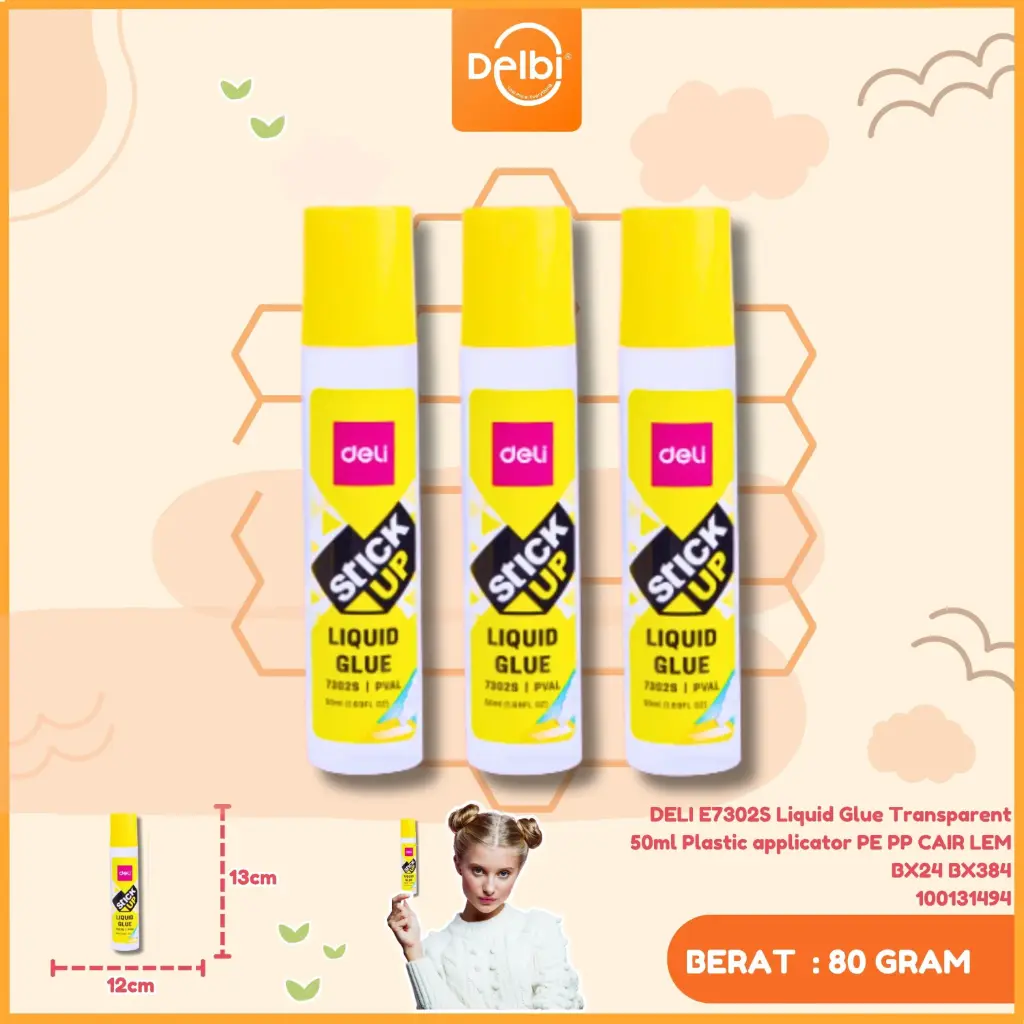DELI E7302S Liquid Glue Transparent 50ml Plastic applicator PE PP CAIR LEM BX24 BX384