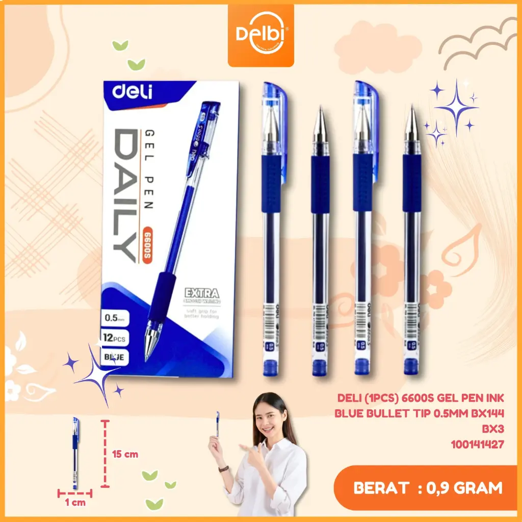DELI (1PCS) 6600S Gel Pen Ink Blue Bullet tip 0.5mm BX144 BX3